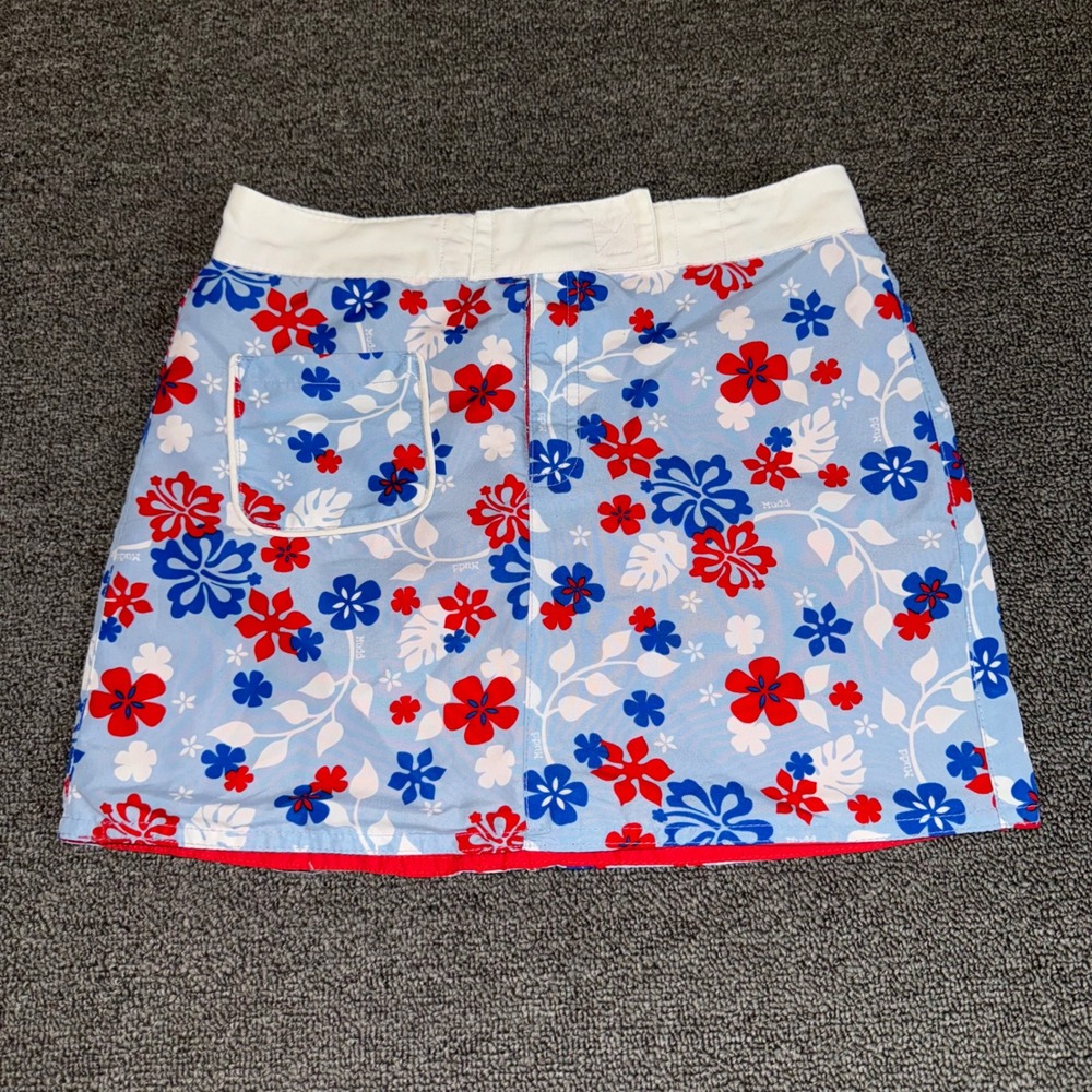 Y2K Mudd Reversible Mini Skirt Kids Small 7/8 Red Floral Hibiscus Tropical